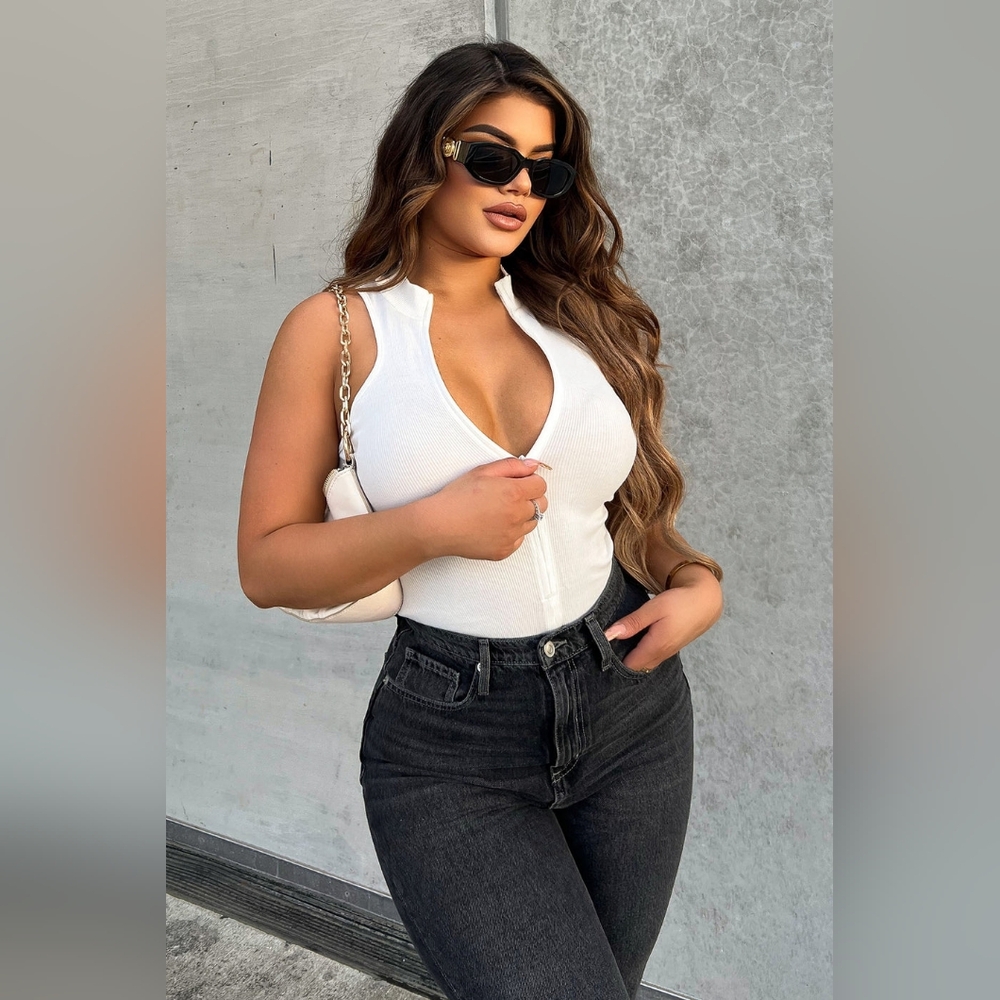 Fashion Nova Grind Time Tank Bodysuit - White Size Medium